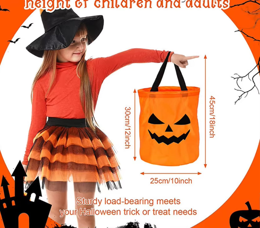 LED Light Halloween Trick or Treat Bucket Pumpkin Candy Bags Collapsible Halloween Basket for Thanksgiving Party Gift Basket
