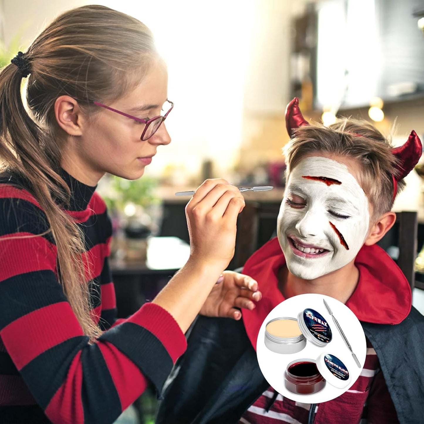 Maquillaje Sangre Halloween, Sangre Falsa Halloween, Kit Maquillaje De Halloween, Halloween Cicatrices Falsas, Cera Para La Cicatriz, Espátula, Halloween Maquillaje Vampiro