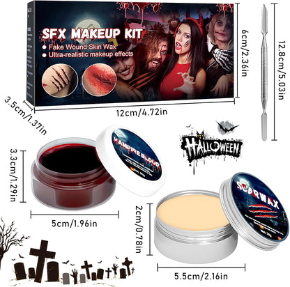 Maquillaje Sangre Halloween, Sangre Falsa Halloween, Kit Maquillaje De Halloween, Halloween Cicatrices Falsas, Cera Para La Cicatriz, Espátula, Halloween Maquillaje Vampiro