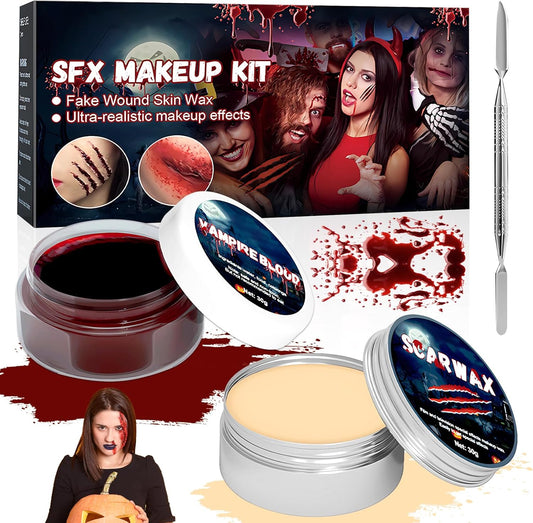 Maquillaje Sangre Halloween, Sangre Falsa Halloween, Kit Maquillaje De Halloween, Halloween Cicatrices Falsas, Cera Para La Cicatriz, Espátula, Halloween Maquillaje Vampiro