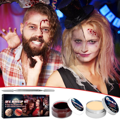 Maquillaje Sangre Halloween, Sangre Falsa Halloween, Kit Maquillaje De Halloween, Halloween Cicatrices Falsas, Cera Para La Cicatriz, Espátula, Halloween Maquillaje Vampiro