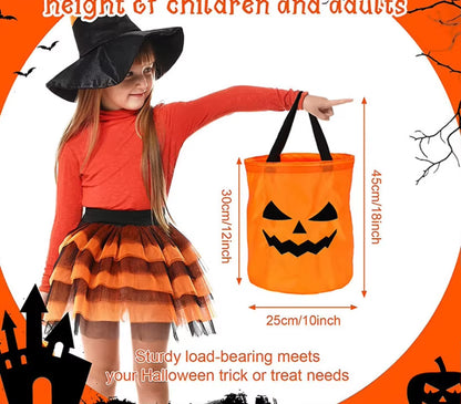 LED Light Halloween Trick or Treat Bucket Pumpkin Candy Bags Collapsible Halloween Basket for Thanksgiving Party Gift Basket